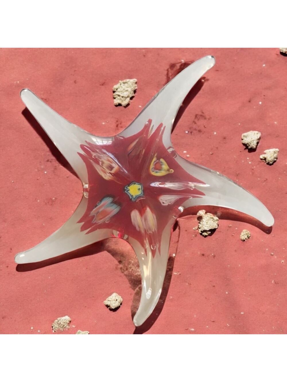 Beautiful Starfish Art Glass Clear Red Colorful Paperweight Home Decor